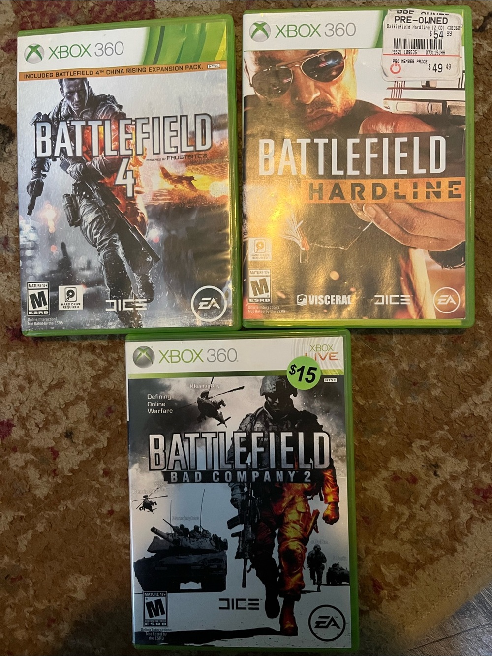 Battlefield 4, Hardline & Bad Company 2 Xbox 360 Lot of 3 CIB Tested complete